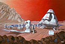 Artist rendition of human mission to Mars.